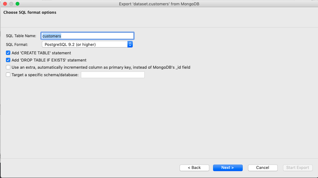 Format dataset for distributed SQL database