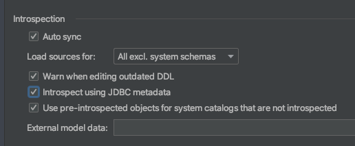 Select “Introspect using JDBC metadata”