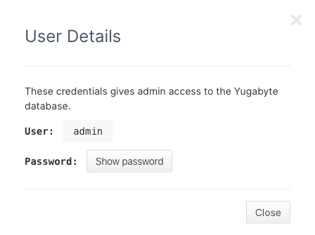 admin credentials yugabytedb show password button