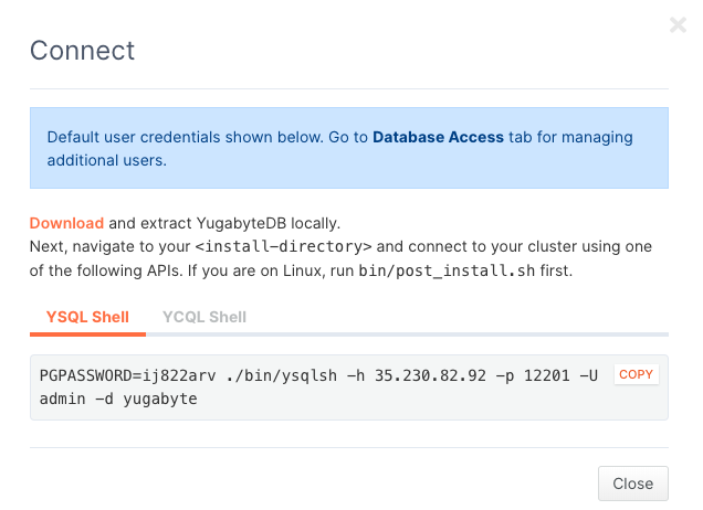Connect YSQL shell to YugabyteDB cluster in cloud