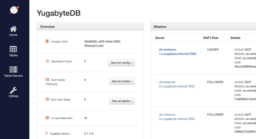 yugabytedb management UI for google cloud