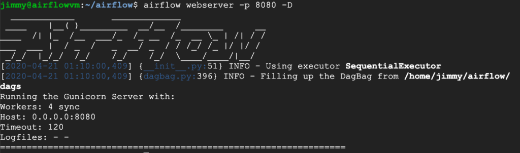 Start the Airflow web server command distributed SQL YugabyteDB example