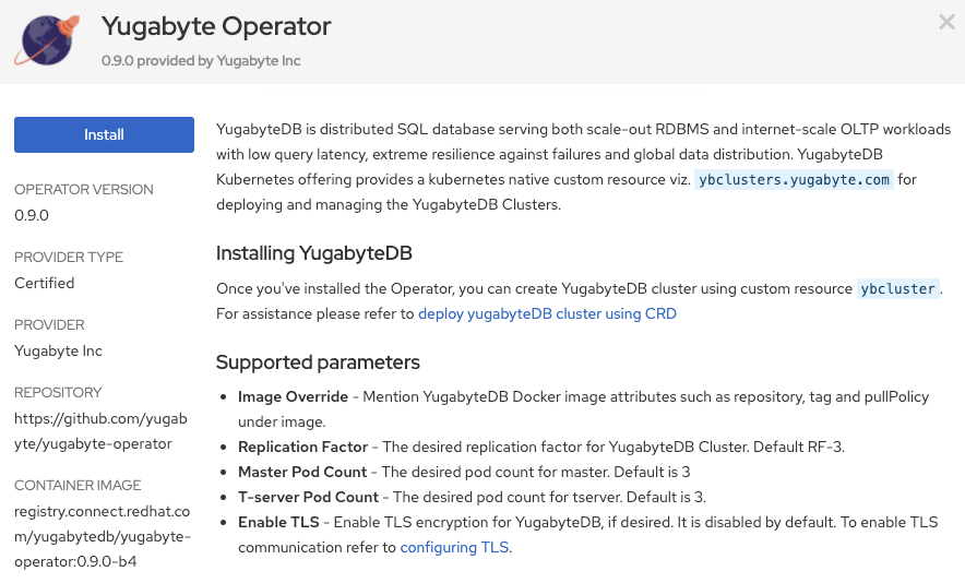 how to install yugabyte operator on openshift