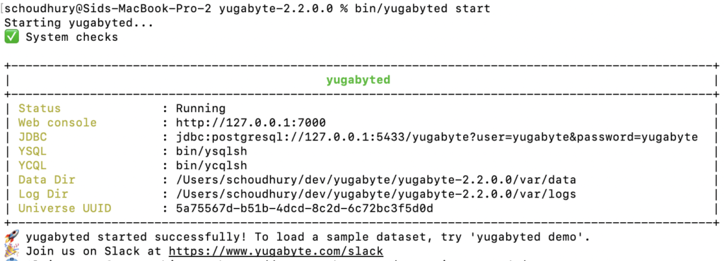 output from starting yugabyted with the start command