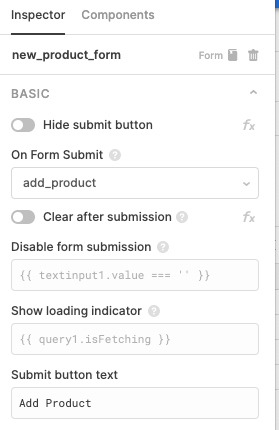 form to add product info retool yugabytedb example