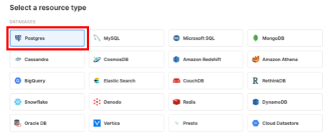 Select Postgres resource type in Retool demo example