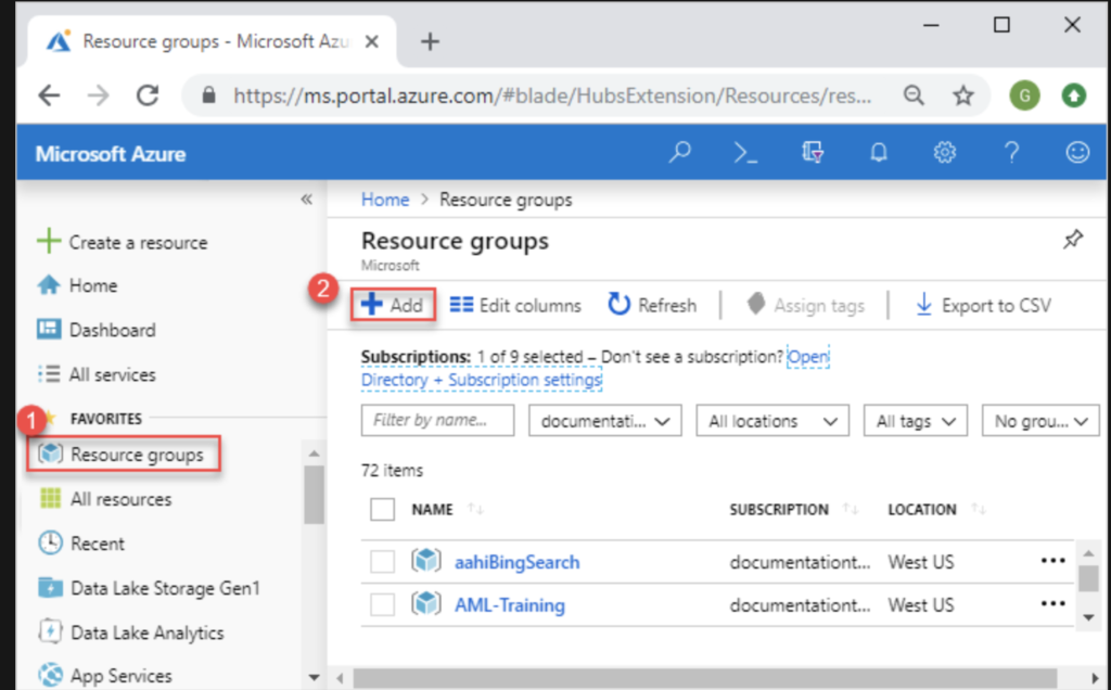 in Azure, create a new resource group to manage Yugabyte Platform resources