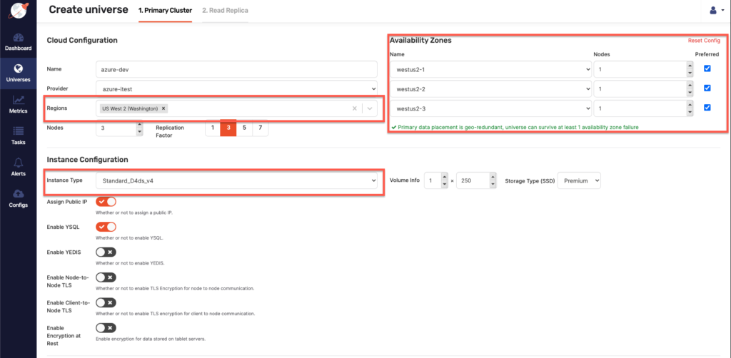 create a multi-zone universe Yugabyte Platform Azure beta tutorial