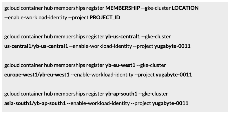 Establish Hub membership by registering all three clusters.