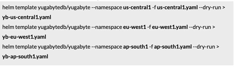 Generate Helm templates for all three regions.