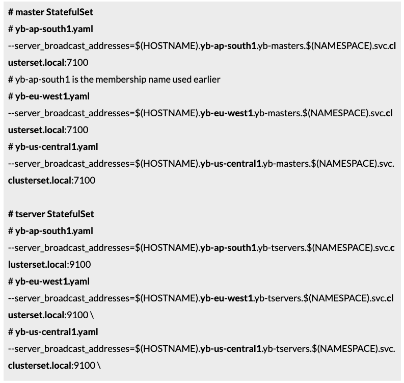 Update both entries in the master and tserver StatefulSet manifest definition.