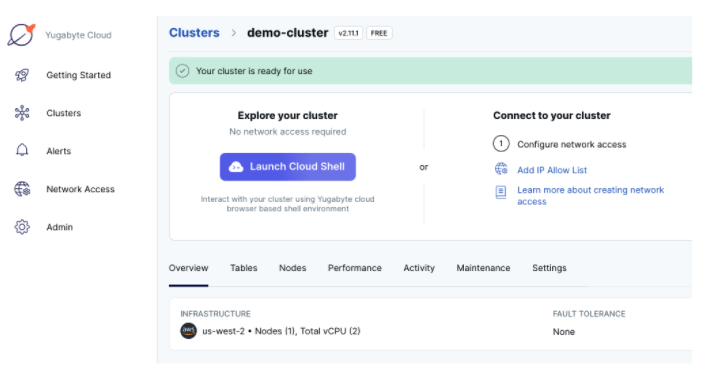 Quick database access with YugabyteDB Cloud Shell.