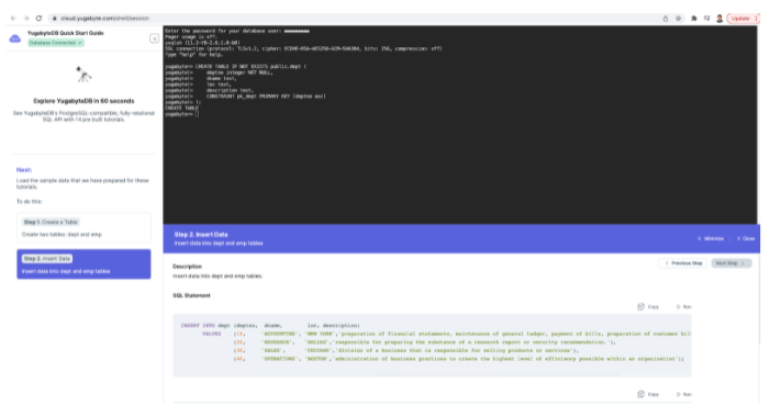 Quick database access with YugabyteDB Cloud Shell.