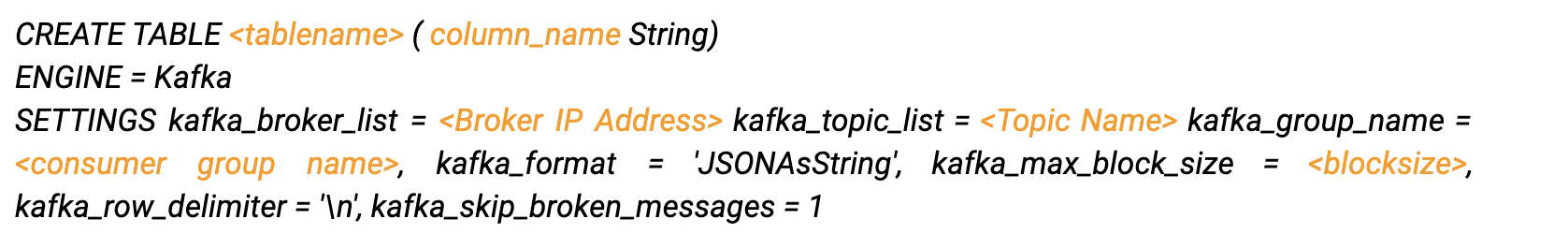 Clickhouse sink configuration.