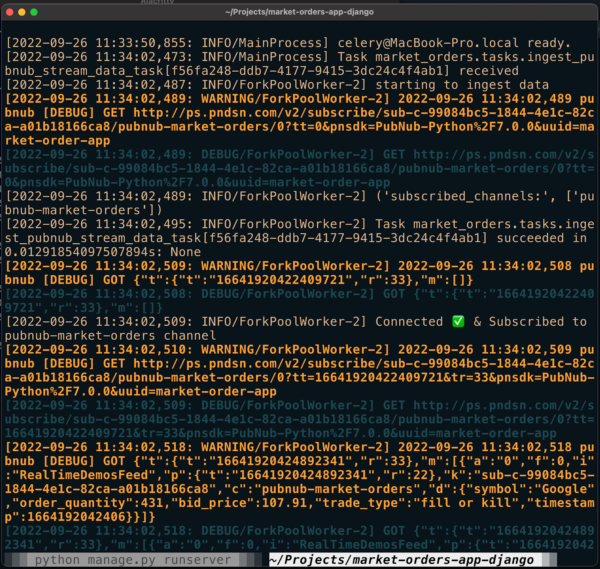 Data from PubNub stream