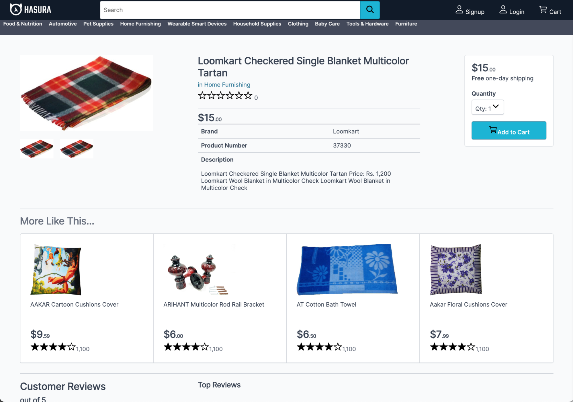 Hashura ecommerce application item details