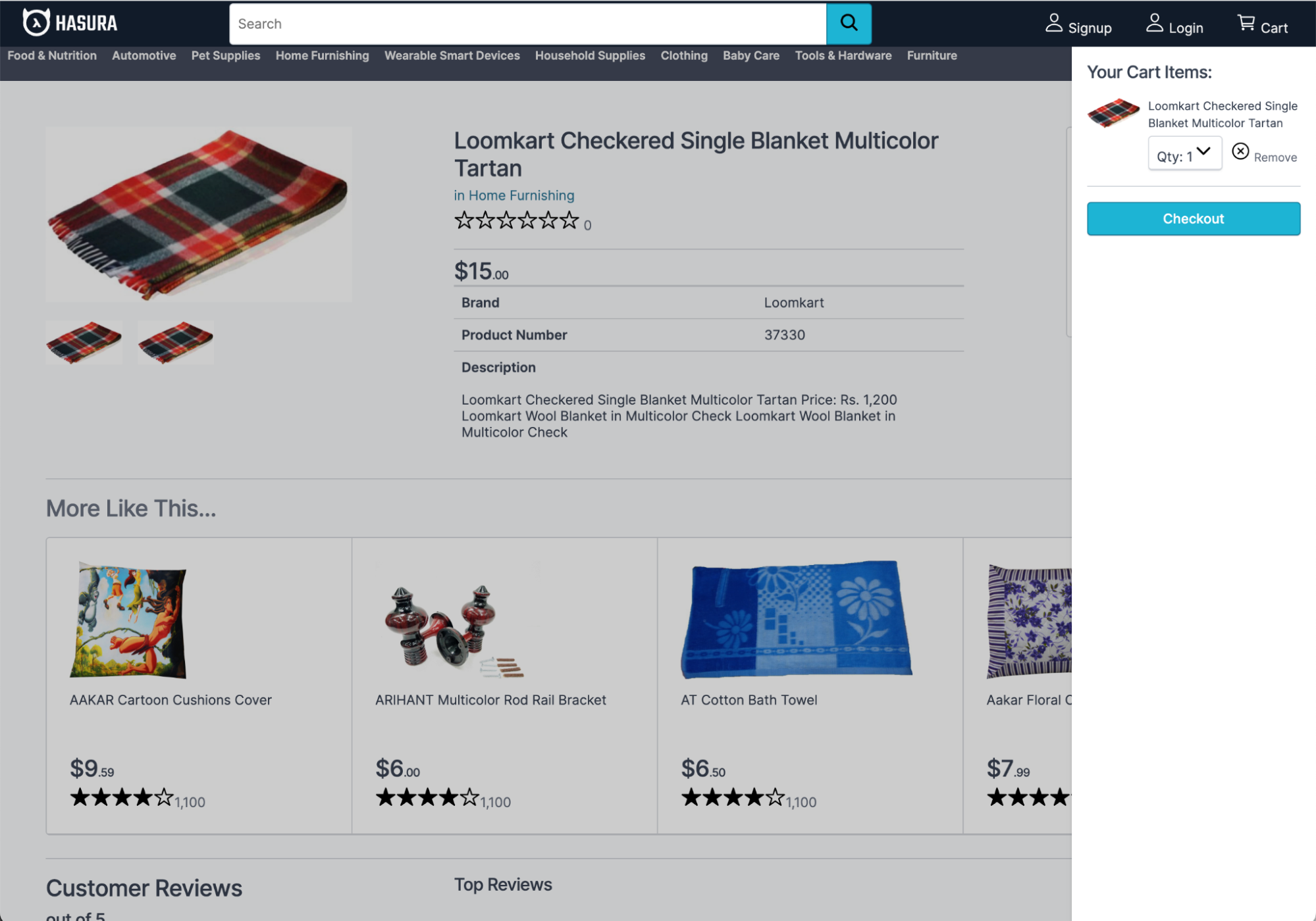 Hashura ecommerce application shopping cart