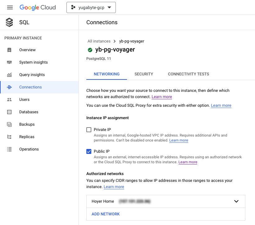 PostgreSQL instance on Google Cloud Platform