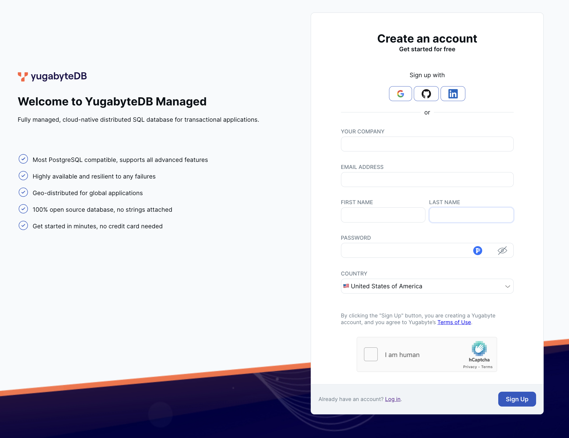 Create an account YugabyteDB Managed for a free trial