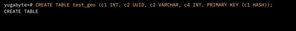 Create test_geo main table - YugabyteDB database