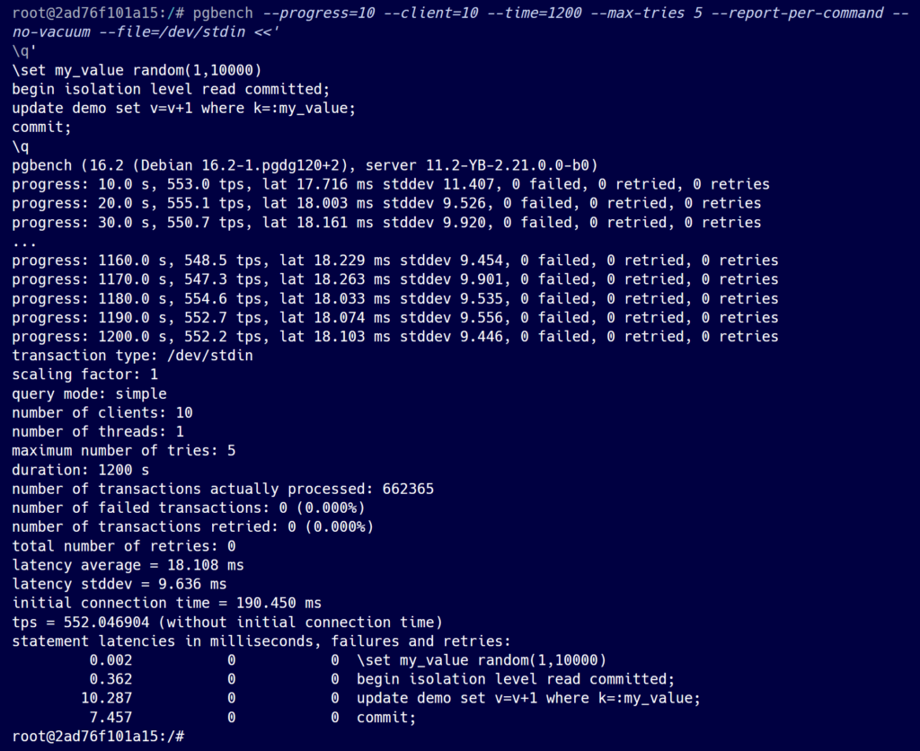 pgbench output showing the progress
