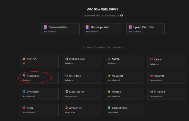 Budibase, add the data sources for the application