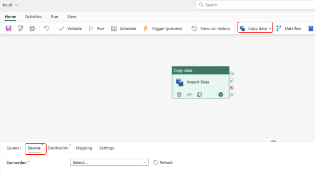 Copy data using copy activity