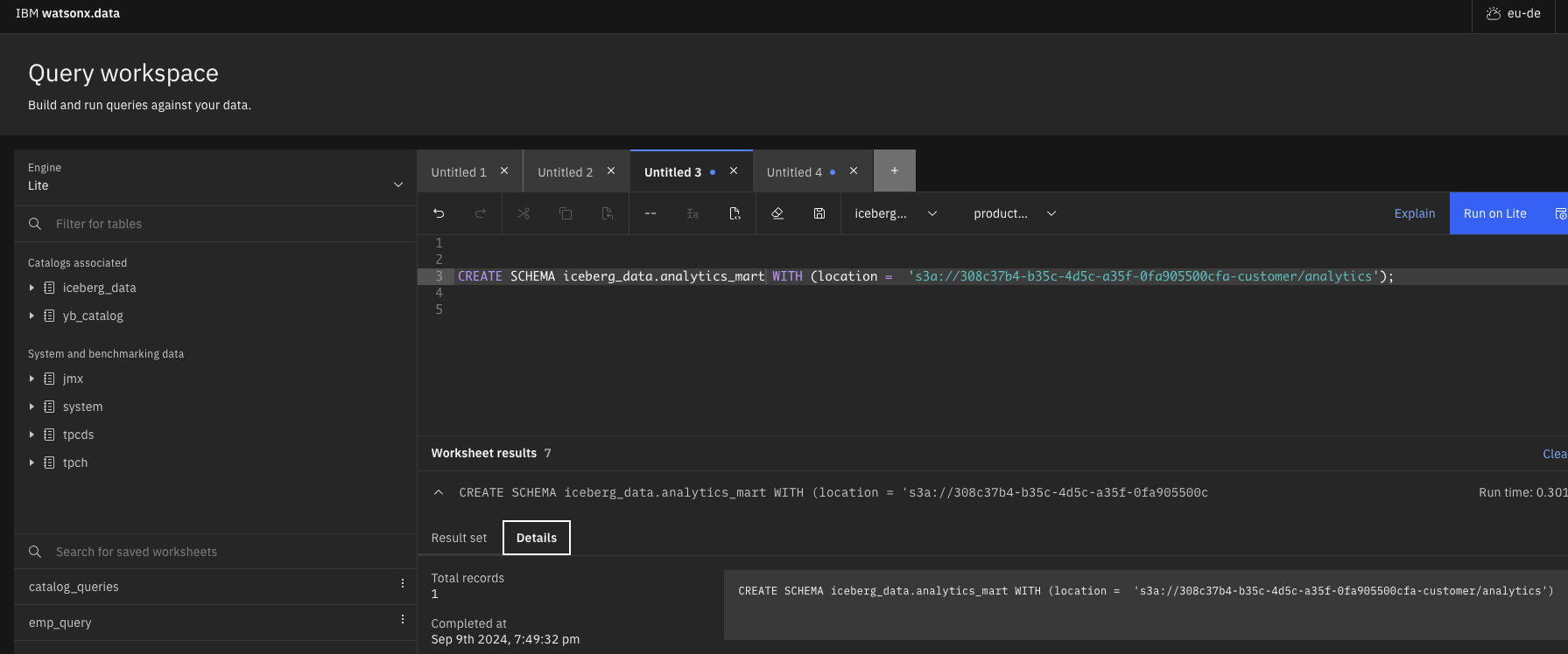 Query Workspace - (Creation of Schema in Data Lake using Apache Iceberg Catalog)