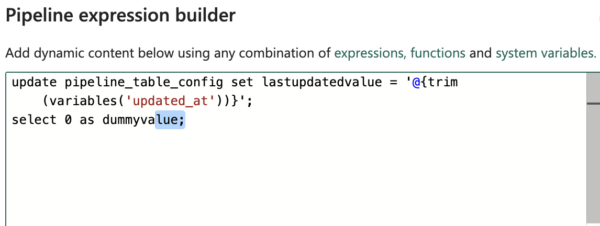 pipeline table confg
