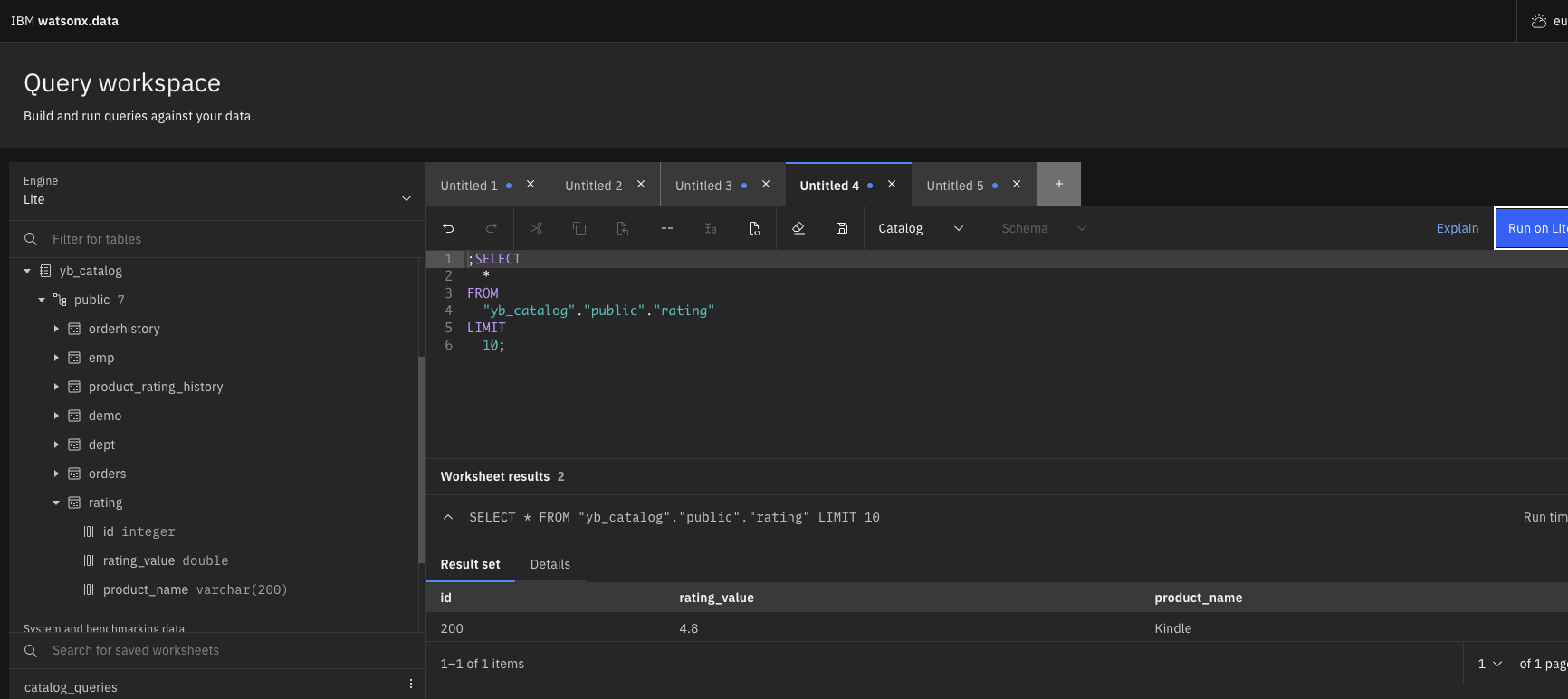 Query Workspace - to Query the data from YugabyteDB using yb_catalog with Presto Engine