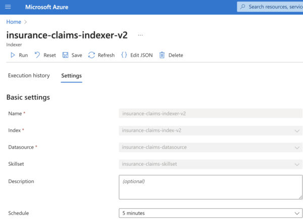 Azure Portal Create an Indexer