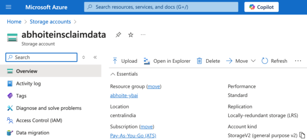 Azure Portal Upload Sample Documents