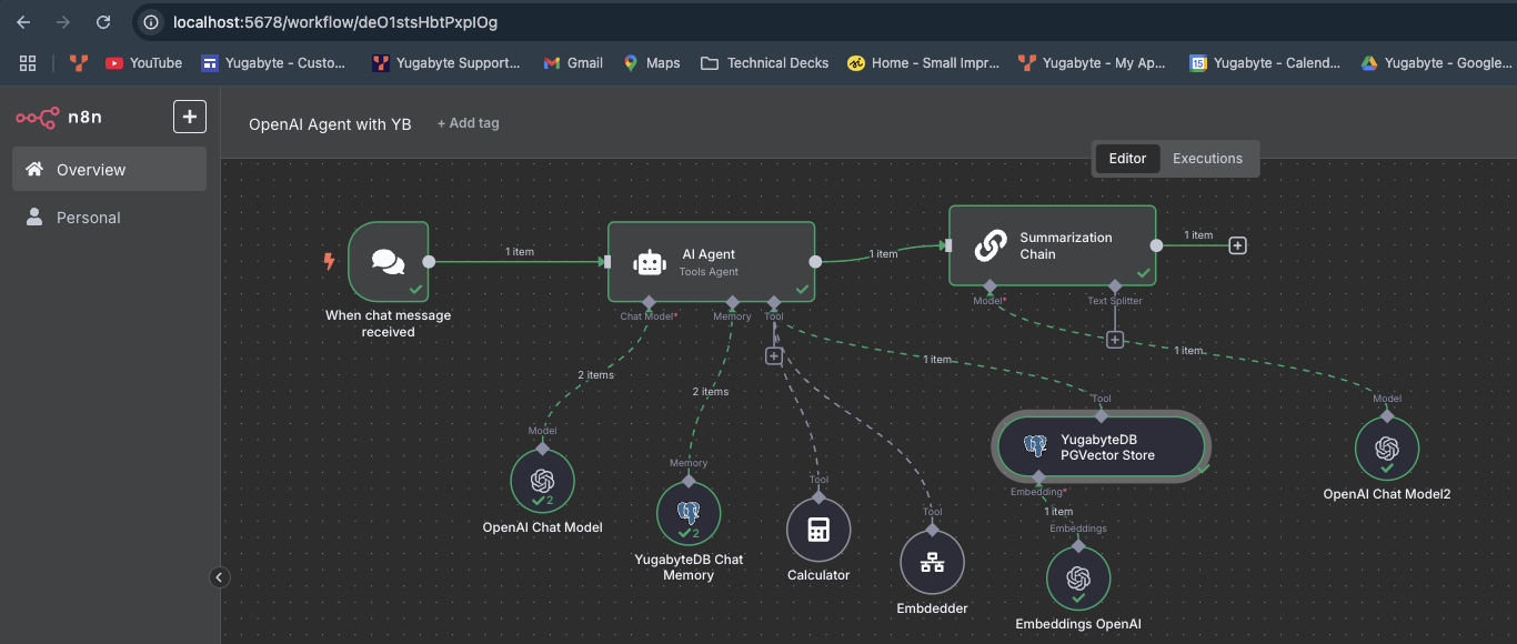 Agentic AI Workflow with OpenAI, n8n, and YugabyteDB PGVector Integration Agentic AI Workflow with OpenAI, n8n, and YugabyteDB PGVector Integration