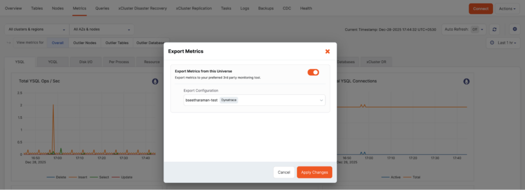 Export Metrics → Enable Button → Export Configuration → Choose the Name from the list box. 