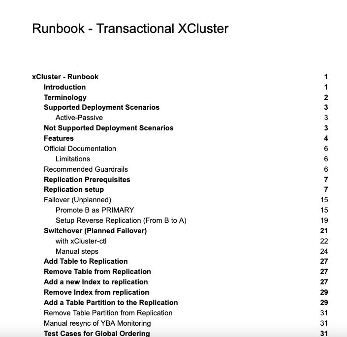 Runbook - Transactional Xcluster