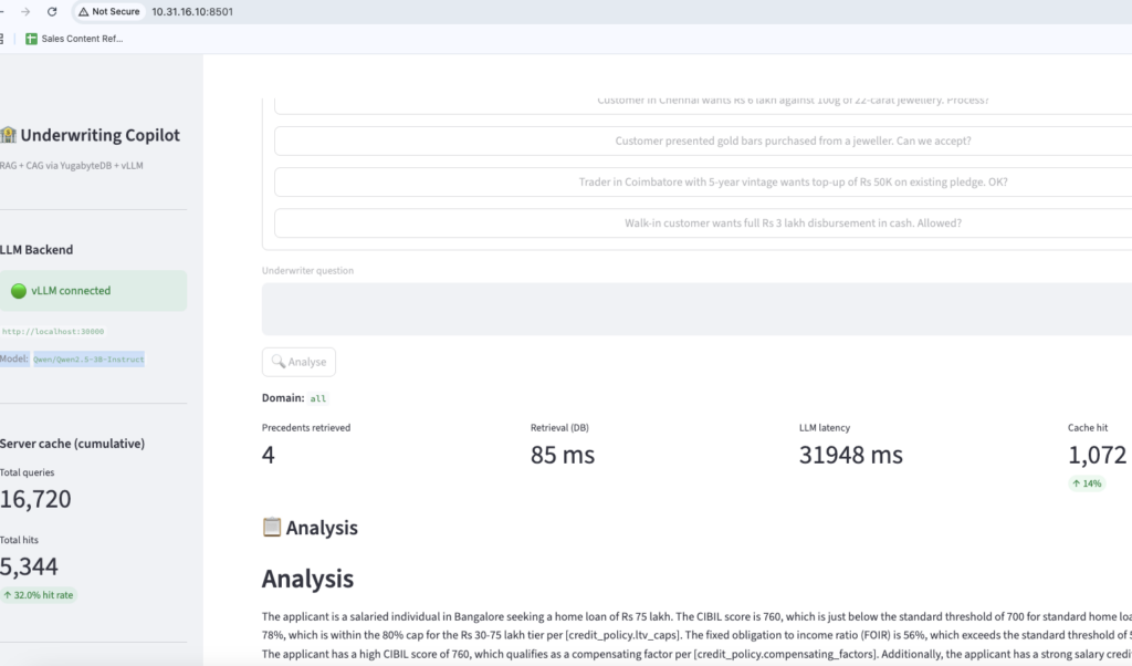 Implementation the underwriting copilot using vLLM with RAG/CAG