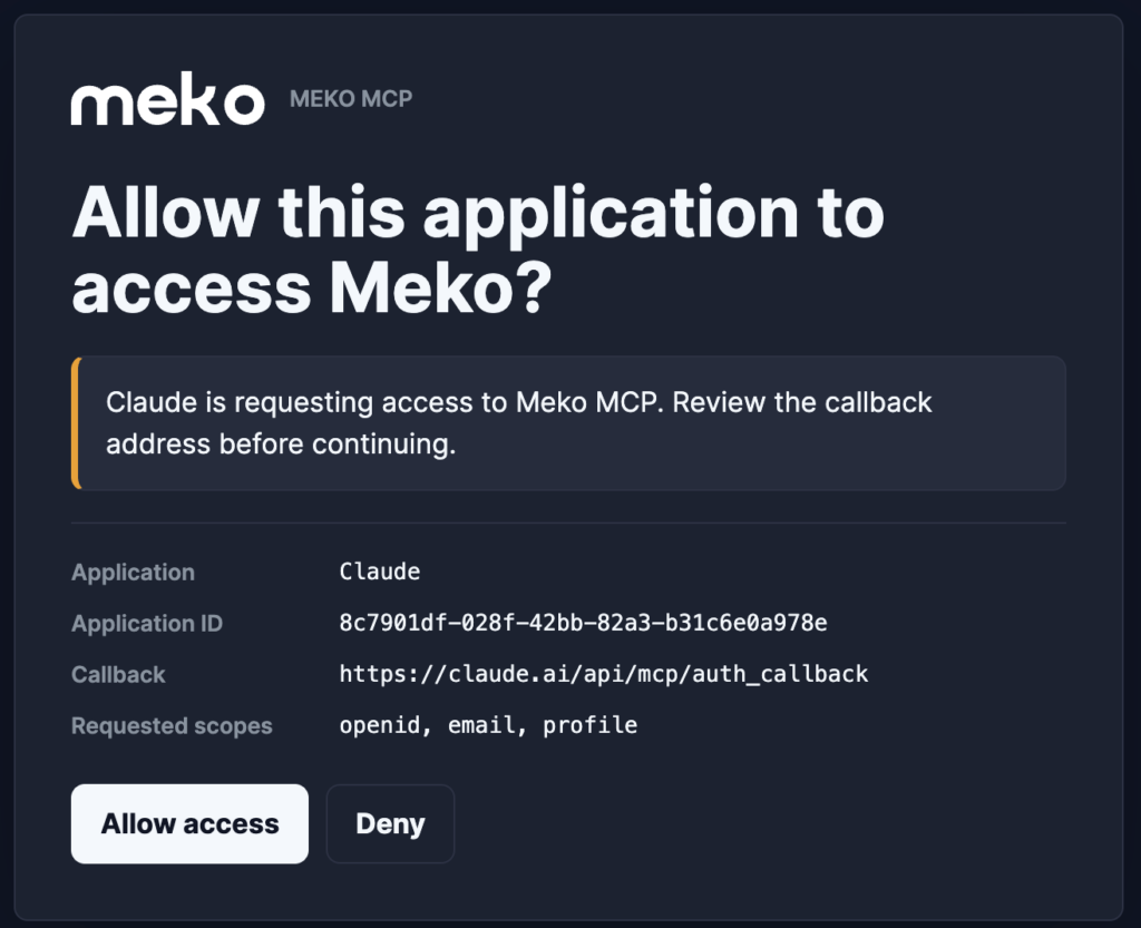 Allow this application to access Meko