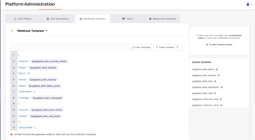 Plateform Administration - Webhook template
